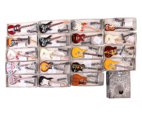 Music Legends - twenty boxed Foccos Design miniature guitars and drum kit;includes Dave Murray Iron Maiden # Strat. Style (x2