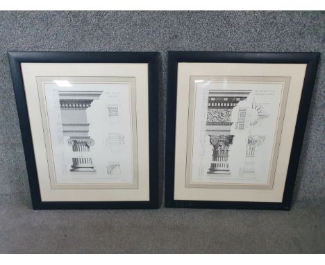 After W. Chambers, E. Rooker (Sculpt.), two architectural prints depicting a Classical dentil cornice and ionic column. H.67 