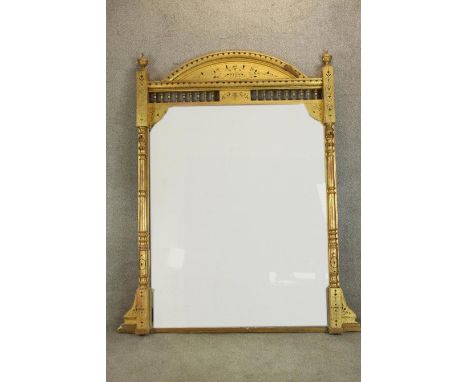 A 19th century Aesthetic&nbsp;style gilt framed architectural overmantel&nbsp;mirror. H.193 W.164cm.