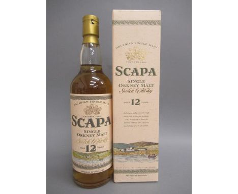 One bottle Scapa 12 year old single Orkney malt Scotch whisky, boxed (Est. plus 21% premium inc. VAT)Condition good