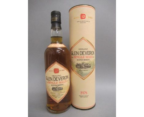 One bottle Glen Deveron 12 year old Highland single malt Scotch whisky, in tube (Est. plus 21% premium inc. VAT)Condition goo