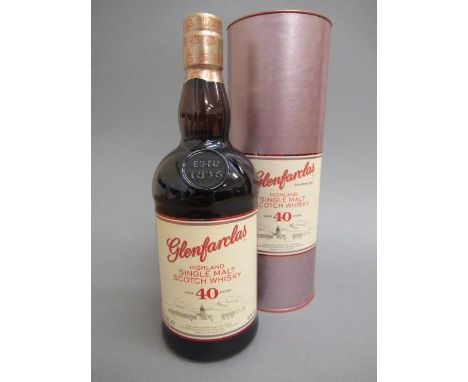 One bottle Glenfarclas 40 year old Highland single malt scotch whisky, 46% vol, in tube (Est. plus 21% premium inc. VAT)Condi