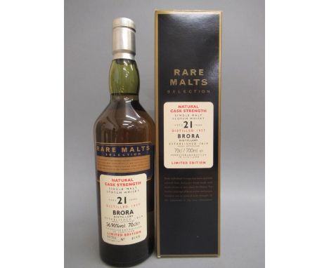 One bottle Brora 21 year old single malt Scotch whisky, Rare Malts Selection, natural cask strength, distilled 1977, limited 