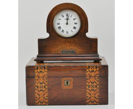 Walnut cased mantel clock, enamel dial with Roman numerals, dial signed Appleyard, Wakefield and Palace, together with a writ