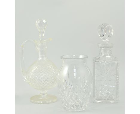 Cut glass mallet shaped decanter, a cut glass fruit bowl and other items of other cut glass, various (2 boxes).