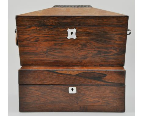 Victorian rosewood tea caddy, and a Victorian mahogany writing box (2).