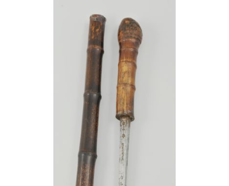 Victorian bamboo sword stick, with a square tapering steel blade, length 92cm.