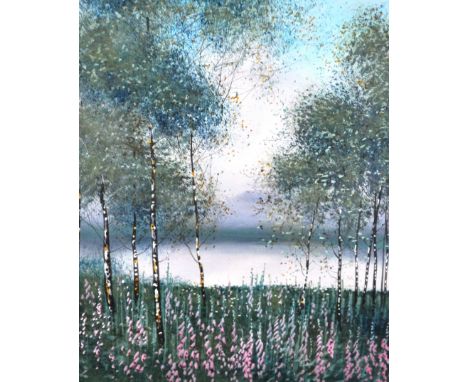 Watercolour lake scene, with silver birch and wild flowers, un-signed and another sketch signed Jane Yeatman 1967 both framed