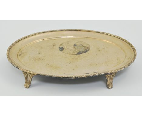 Hallmarked silver oval card tray, London 1973, width 18cm.