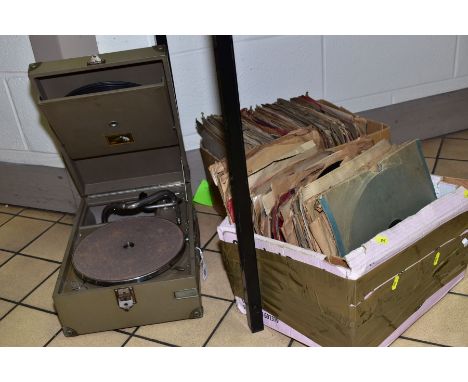 A HMV RECORD PLAYER, together with two boxes of HMV records