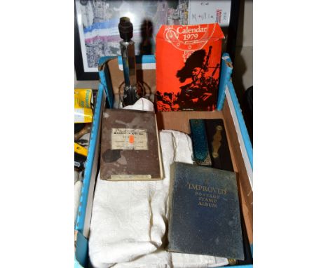 A BOX OF SUNDRY ITEMS to include a map of Russia in Turkey - The Seat of War, a French map retailed by Stanford of Charing Cr