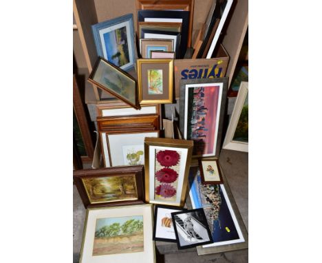 THREE BOXES OF ASSORTED PICTURES AND PRINTS etc, to include a limited edition print by Clare Minter-Kemp, watercolour by A R 