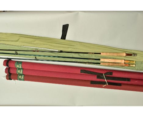 THREE ORVIS TRIDENT FLY FISHING RODS, in hard carry cases, comprising a Trident TLS Mid Flex 6.5, 9' 3 1/4oz two piece rod, a