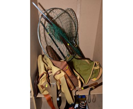 SHOOTING/FISHING INTEREST:- a group of equipment including canvas game bags by Barbour, Liddesdale, two fishing nets, two woo