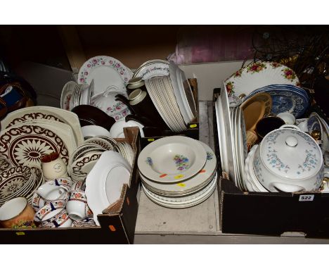 THREE BOXES AND LOOSE CERAMICS, including a Royal Albert Old Country Roses circular frilled cake platter (second), J &amp; G 