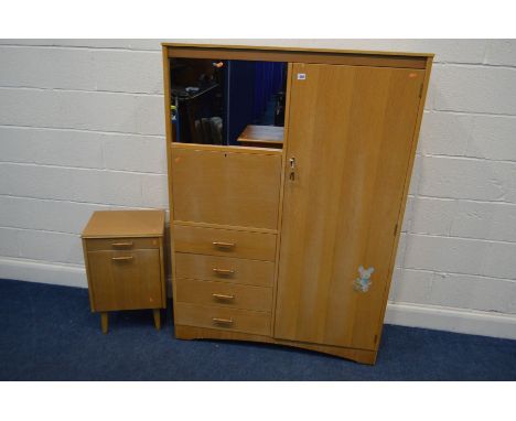 A MID 20TH CENTURY LEBUS OAK TWO PIECE BEDROOM SUITE, comprising a gentleman's wardrobe, width 112cm x depth 39cm x height 15