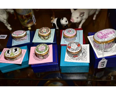 SEVEN BOXED BILSTON AND BATTERSON/HALCYON DAYS ENAMEL BOXES, 'The Enamel Painter' to celebrate 10th Anniversary of Bilston En