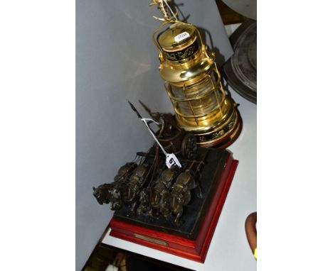 A FRANKLIN MINT BRONZED CHARIOT FIGURE GROUP ON WOODEN PLINTH, titled 'Quadriga 200 Jahre Brandenburger Tor 1791-1991', heigh
