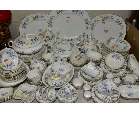 ROYAL ADDERLEY 'FORGET ME NOT' DINNERWARES, to include two tureens, three serving platters, teapot, milk jug and sugar, cover