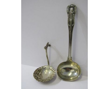 GEORGIAN SILVER LADLE &amp; Continental silver spoon, the London HM ladle maker CE, continental silver spoon decorated with w