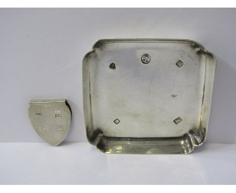 ELIZABETH II SILVER PIN TRAY, London HM, 1992, also Birmingham HM silver money clip with engine turned decoration, makers SJR