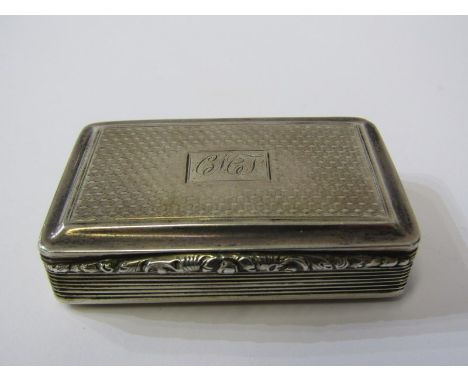 GEORGIAN SILVER SNUFF BOX, with lined and engine turned decoration and silver gilt interior, maker NM, Birmingham HM, possibl