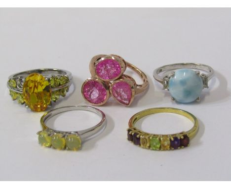 SELECTION OF SILVER RINGS, 5 stoneset silver rings, including opal, topaz, etc 