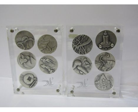 SALVADOR DALI, set of silver medallions "The 10 commandments" in 999 fine silver 50g per medallion in 2 perspex cases inscrib