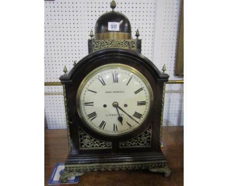 GEORGIAN DESIGN BRACKET CLOCK, mahogany dome topped bracket clock by Robert Roskell of Liverpool, bell strike movement with p