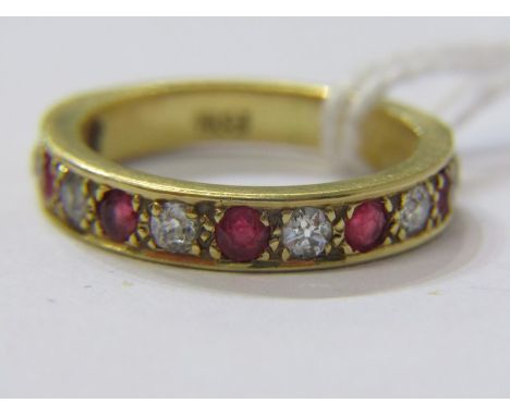 18ct RUBY &amp; DIAMOND HALF ETERNITY RING, 18ct yellow gold ring set 5 rubies and 4 diamonds in half eternity style, size L