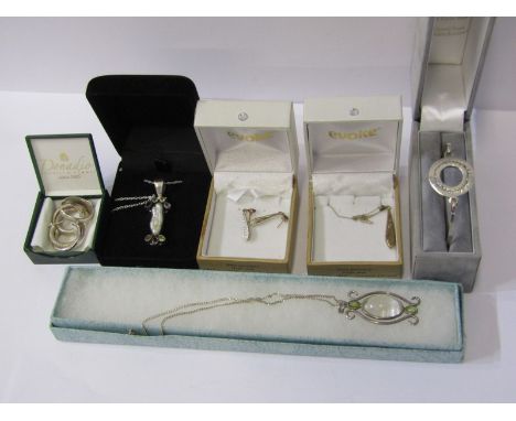 SILVER JEWELLERY, 3 silver pendants, 1 stone set another in the Art Nouveau style, 3 pairs of silver earrings, a fusion silve
