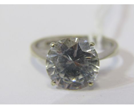 9ct WHITE GOLD CZ SOLITAIRE RING, size J/K 