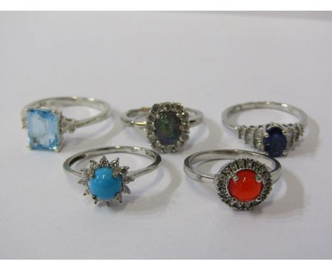 SILVER RINGS, selection of 5 silver rings, various styles and sizes including turquoise, opal triplet, etc 