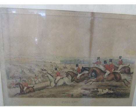 19TH CENTURY HUNTING PRINTS, set of 4 coloured hunting prints from "The Leicestershire Hunt", 30cm x 48cm