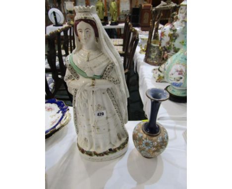 STAFFORDSHIRE POTTERY, 19th Century figure "Queen of England", 46cm height, also a Doulton Slater lace impressed 36cm vase 