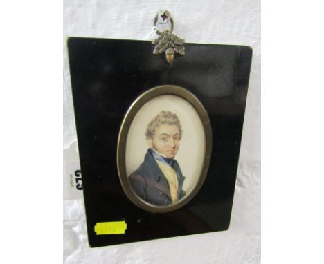 MINIATURE, early 19th century watercolour miniature portrait of a young gentleman, inscribed Blenkinsop to reverse 9cms in eb