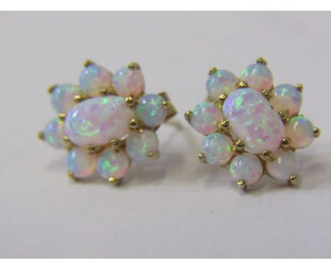 PAIR OF 9ct YELLOW GOLD OPAL FLOWER STYLE EARRINGS 