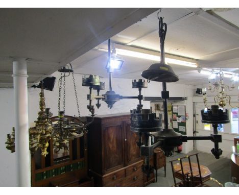 LIGHTING, pair of gothic design electroliers; together with 1 other Regency design light fitting 