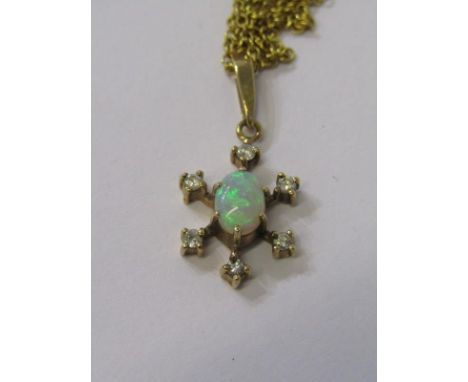 9ct YELLOW GOLD OPAL &amp; DIAMOND PENDANT on 9ct yellow gold chain 