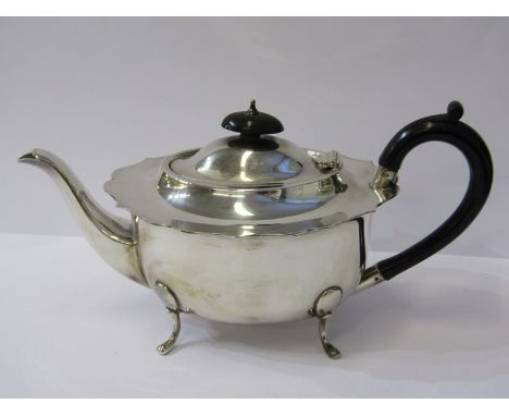 SILVER TEAPOT with ebony handle and finial on 4 outswept feet, by O &amp; B Limited, Birmingham HM, 1936 , 577 grams 