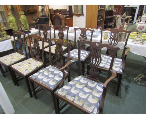 PROVINCIAL CHIPPENDALE DINING CHAIRS, pair of mahogany pierced slat back carver chairs with 6 matching single chairs on H str
