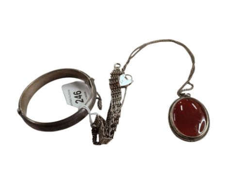 SILVER GATE BRACELET, SILVER BANGLE AND SILVER PENDANT 