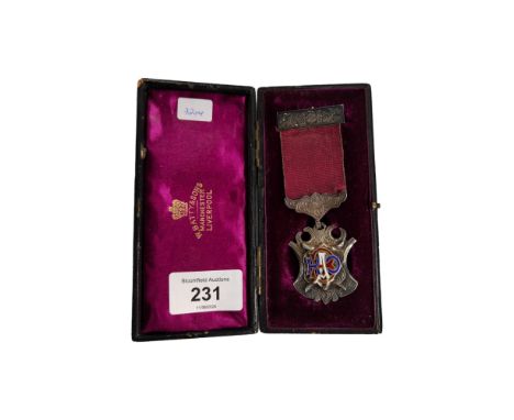 RAOB SILVER &amp; ENAMEL JEWEL ENGRAVEDTO REAR 'ALBERT VICTOR LODGE PRESENTED TO PRIMO J. RAVENSCROFT DEC 13 1901'