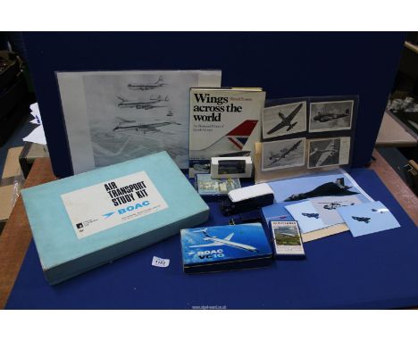 A quantity of Aviation items including BOAC Air Transport study kit, three Corgi BOAC vehicles (one boxed), quantity of poste
