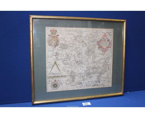 An early framed County Map of Worcester, Wigorniensis Comitatus Sabrine Fluminis Amaeitate, 12 3/4'' x 11 1/4'', framed 18 1/