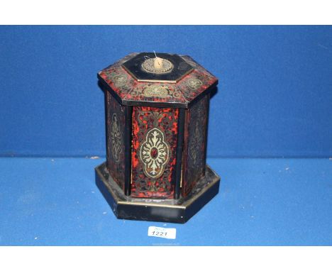 A French boule type inlaid Cigar Cabinet, with brass inlaid scroll detail with shell/mother of pearl and having rotary action