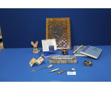 A quantity of miscellanea including hall silver backed clothes brush, Birmingham 1906, Colibri Crown Molectric cigarette ligh