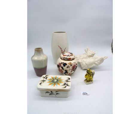 A quantity of china to include; a large Radford vase and butter dish, Cobridge stoneware vase, Mason's Mandalay ginger jar an