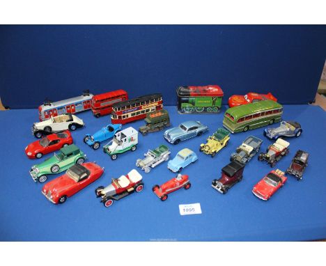 A quantity of die cast models [23] plus metal and plastic models including "Matchbox" Prince Henry Vauxhall model a 1955 Dink