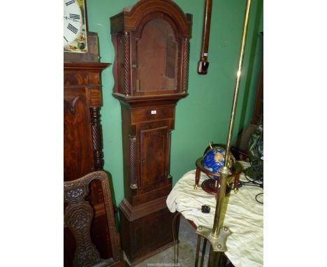 A Mahogany long-case clock Case having intricate light and dark-wood stringing, rope twist detailed flanks, the hood suitable